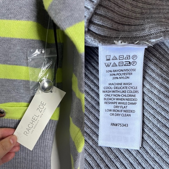 NWT Rachel Zoe Stripe Silver Button Cardigan S Grey Green - Picture 10 of 10